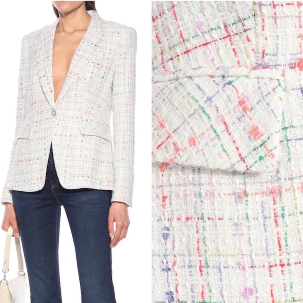 Veronica Beard White Tweed Blazer with Multicolor Thread